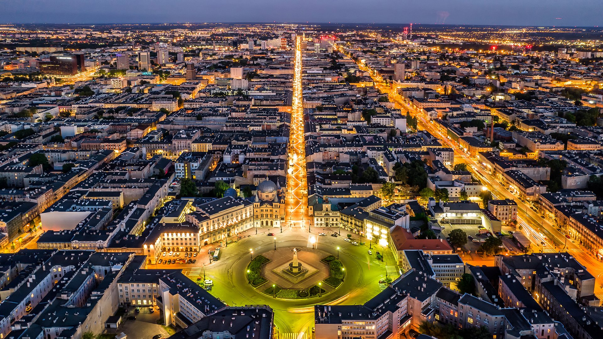 the city of Lodz from a bird's eye view