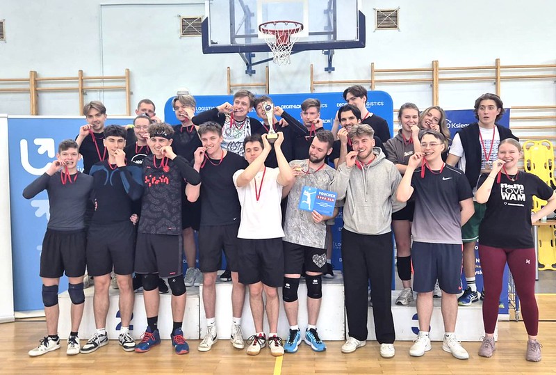 The teams on the podium of the volleyball tournament The teams on the podium of the volleyball tournament