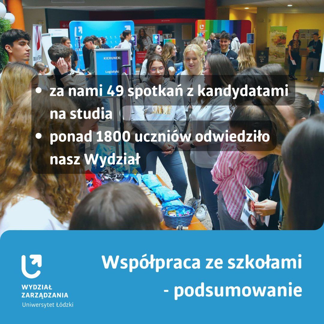 Współpraca ze szkołami - podsumowanie. 49 spotkań z kandydatami na studia, ponad 1800 uczniów odwiedziło nasz Wydział