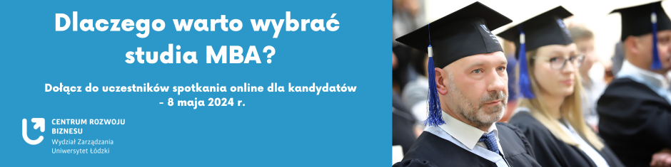 baner z terminem spotkania informacyjnego i zdjęciem absolwewntów MBA