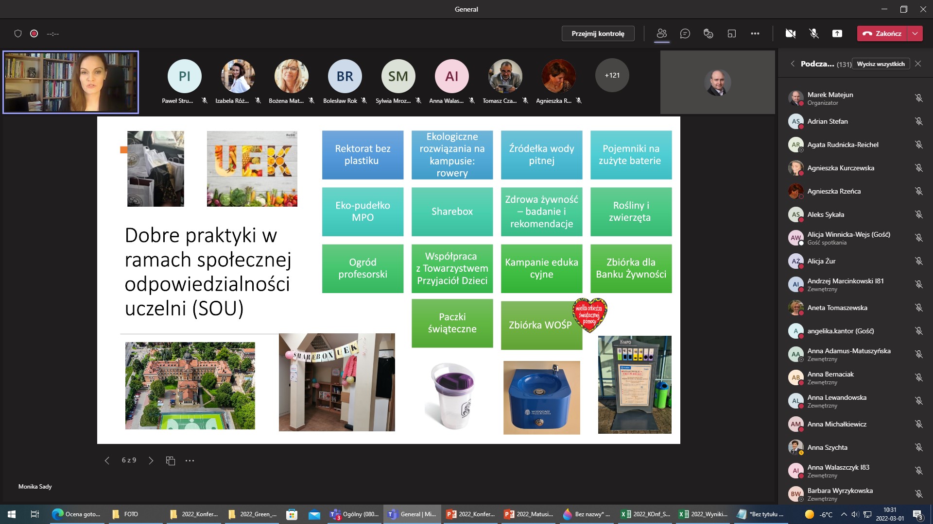 Zrzut z ekranu aplikacji MS Teams Ogólnopolskiej Konferencji Naukowej pt. „Uczelnie wyższe wobec wyzwań zrównoważonego rozwoju”, Wydział Zarządzania, Uniwersytet Łódzki, 01.03.2022