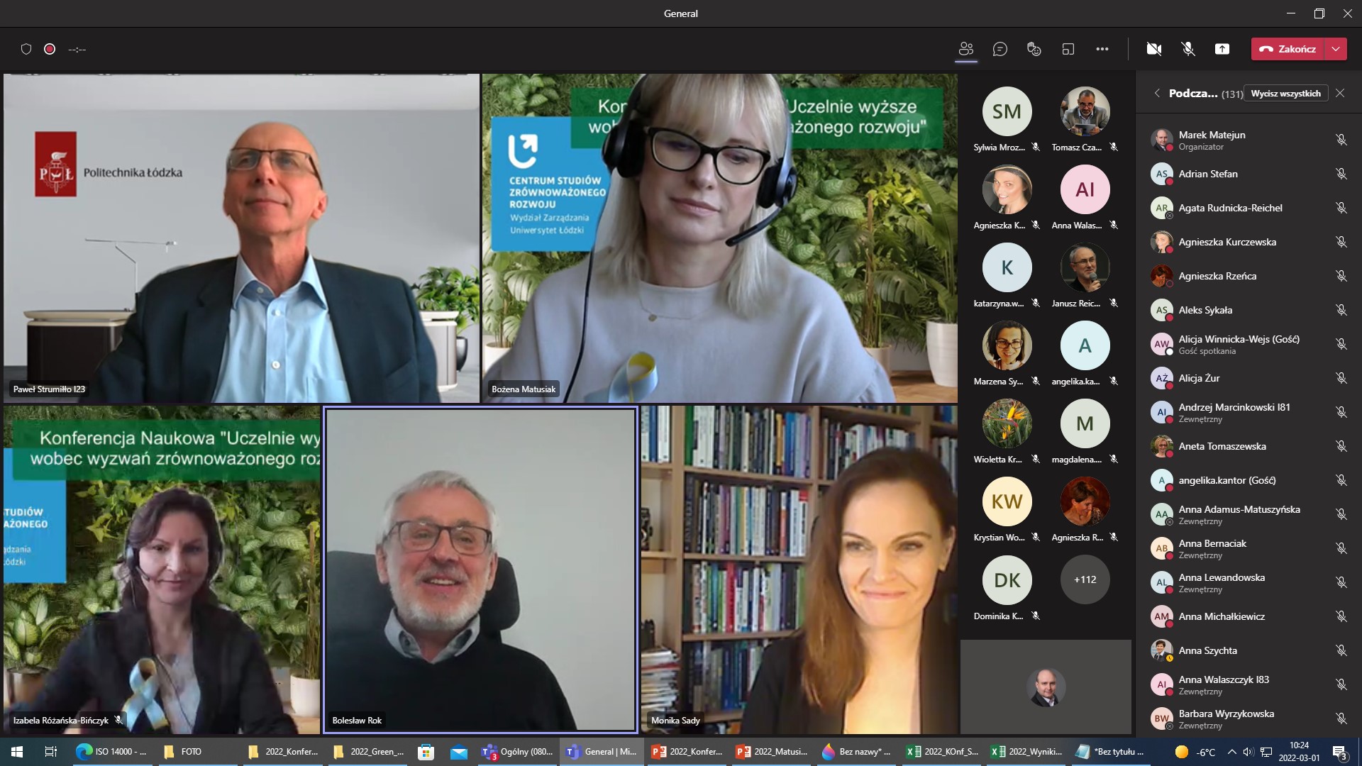 Zrzut z ekranu aplikacji MS Teams Ogólnopolskiej Konferencji Naukowej pt. „Uczelnie wyższe wobec wyzwań zrównoważonego rozwoju”, Wydział Zarządzania, Uniwersytet Łódzki, 01.03.2022