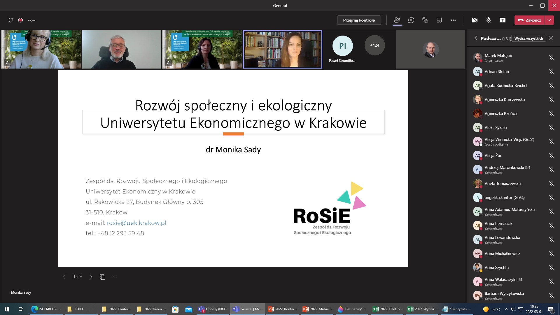 Zrzut z ekranu aplikacji MS Teams Ogólnopolskiej Konferencji Naukowej pt. „Uczelnie wyższe wobec wyzwań zrównoważonego rozwoju”, Wydział Zarządzania, Uniwersytet Łódzki, 01.03.2022