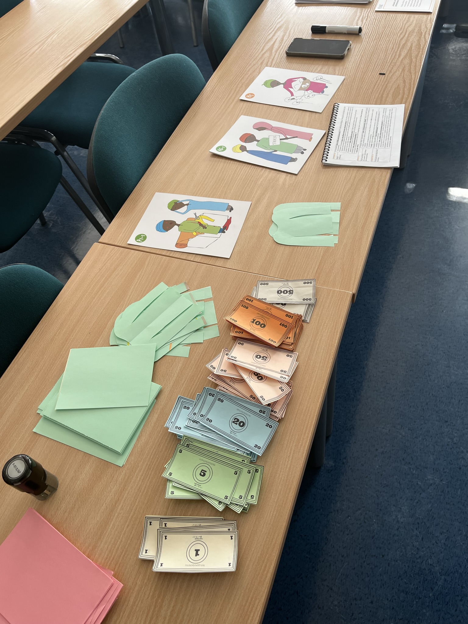 materiały do gry, instrukcje, pieniądze