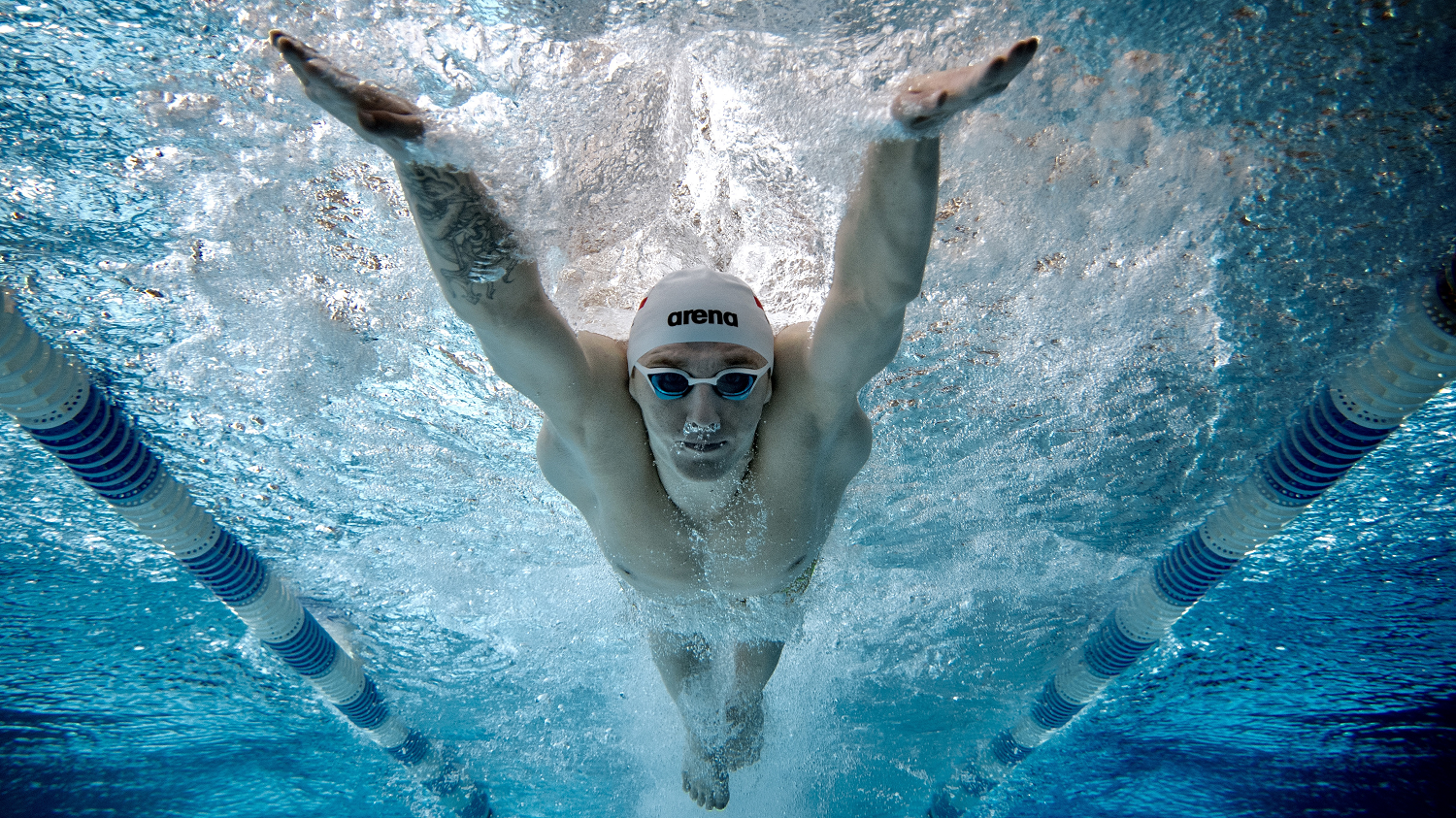 Zdjęcie przedstawia pływaka w basenie