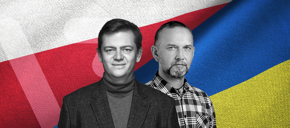 Naukowcy na tle flagi Polski i Ukrainy Naukowcy na tle flagi Polski i Ukrainy