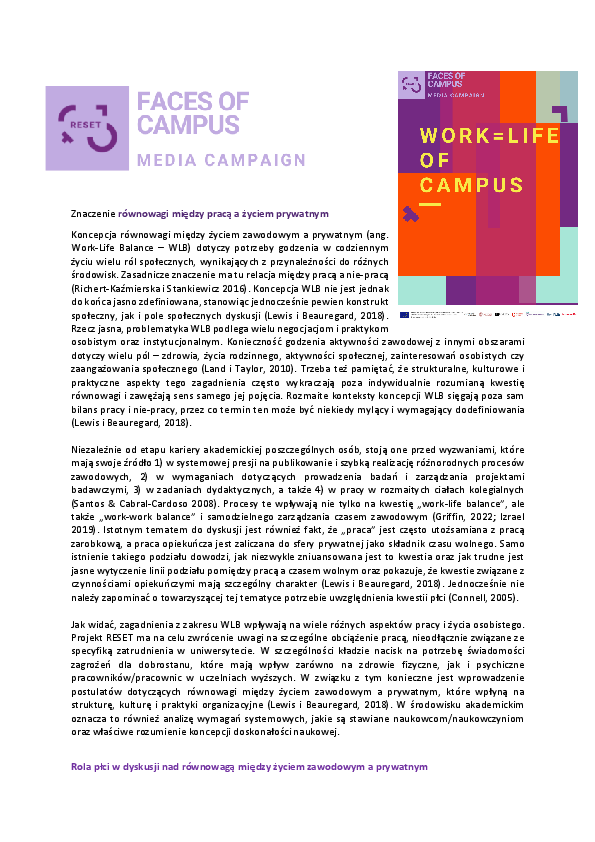 WORK=LIFE OF CAMPUS report, RESET 