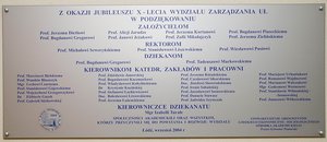 Tablica pamiątkowa wmurowana z okazji 10-lecia WZ UŁ Tablica pamiątkowa wmurowana z okazji 10-lecia WZ UŁ