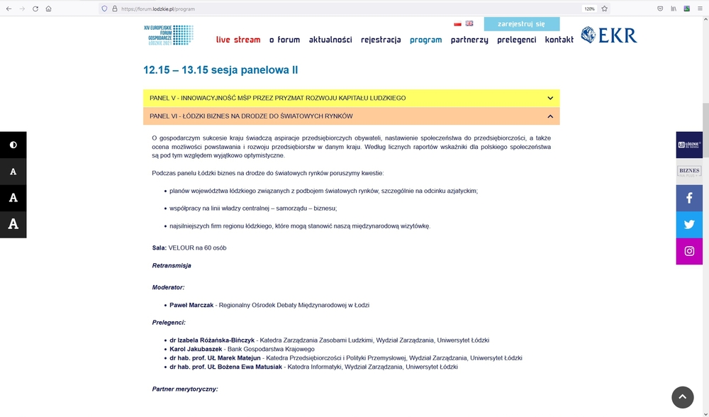 Zrzut z ekranu XIV Europejskie Forum Gospodarcze – Łódzkie 2021