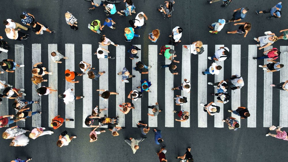 a decorative element: pedestrians on pedestrian crosswalk