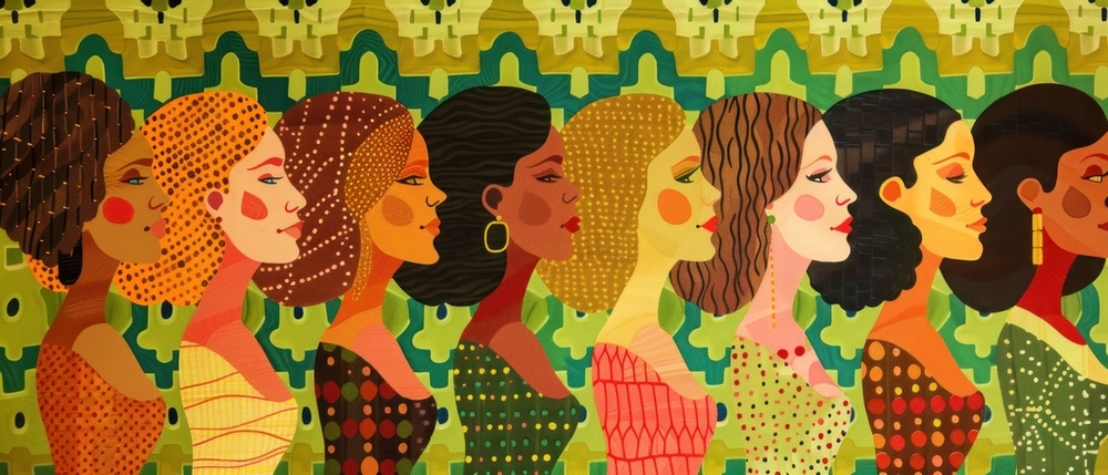 abstrakcyjne portrety kobiet o różnych twarzach z całego świata, wzór w kropki w stylu retro pop-art abstrakcyjne portrety kobiet o różnych twarzach z całego świata, wzór w kropki w stylu retro pop-art