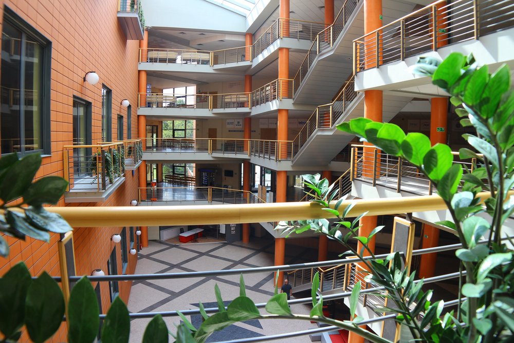 Widok na piętra i patio budynku WZ