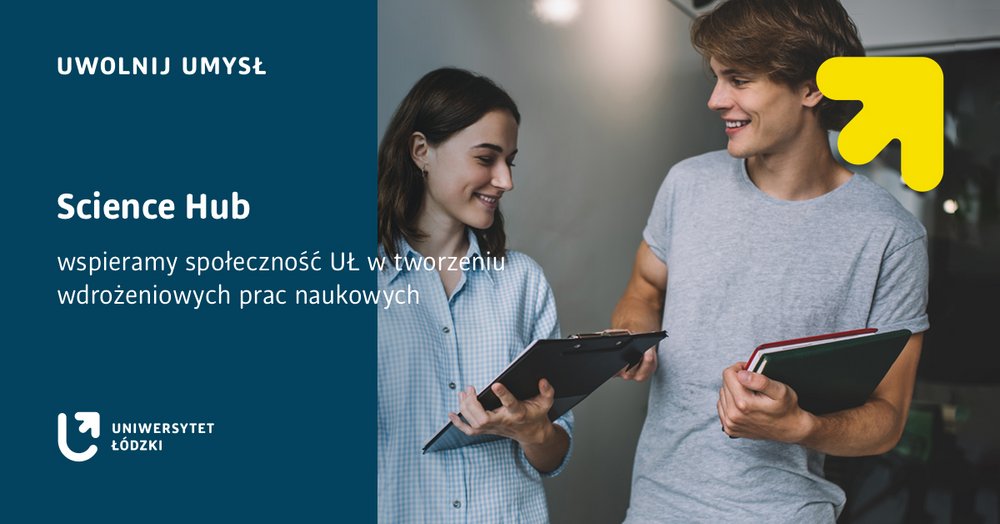 grafika promująca science hub, młodzi ludzie rozmawiają ze sobą