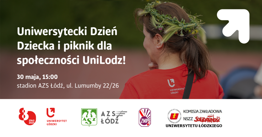Plakat reklamujący piknik i Dzień Dziecka UŁ
