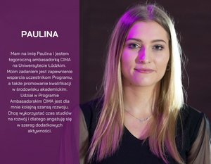zdjęcie ambasadora CIMA Pauliny Wawrzyniak zdjęcie ambasadora CIMA Pauliny Wawrzyniak
