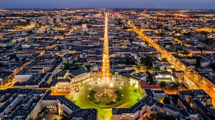 the city of Lodz from a bird's eye view