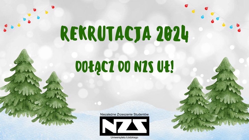Rekrutacja do NAZ - grafika z choinkami w zimowej aurze
