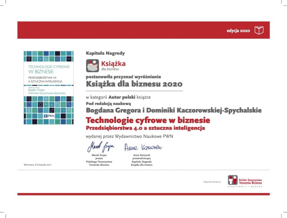 Dyplom Książka dla biznesu 2020