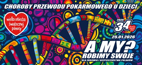 Oficjalna grafika 34 Finału WOŚP. Choroby przewodu pokarmowego u dzieci. 25.01.2026